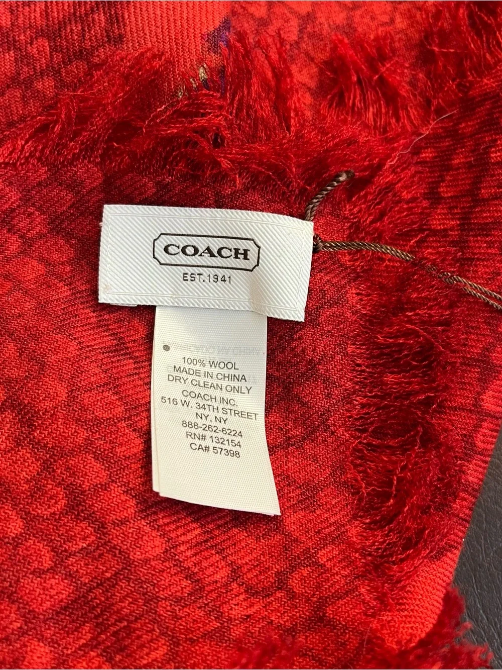 Coach Ocelot Animal Print Square Shawl Scarf NWT Accessory Purple Red 52”X 52”